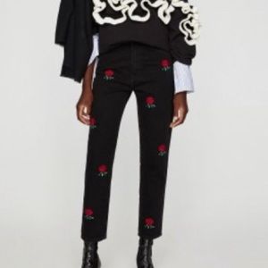 Zara Embroidered High Waist Jeans - Size 2 / 34